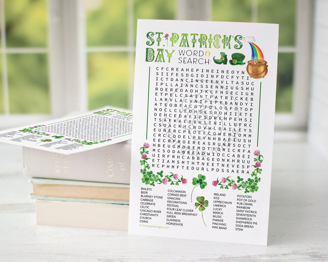 Printable St Patrick S Day Word Search Big 40 Word Find Instant