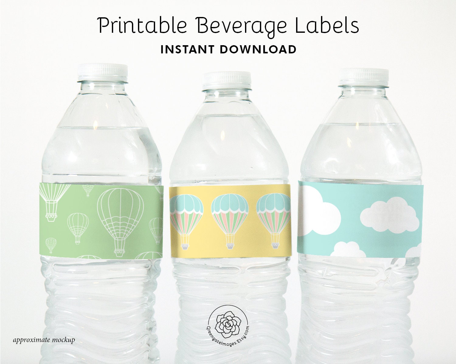 Hot Air Balloon Water Bottle Labels printable beverage Etsy