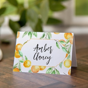 Placas de Buffet Laranja - Cartões de Lugar Imprimíveis, Corjl, laranjas com folhas, Cartões de Buffet, Etiquetas de Alimentos, Cartão de Tenda, laranjas de festa de frutas 100js