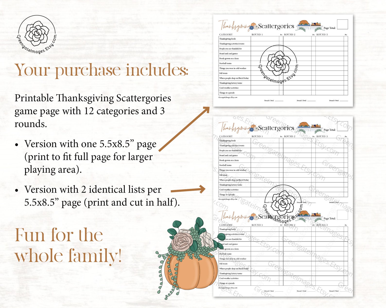 Thanksgiving Scattergories Printable Scattergories Template - Etsy