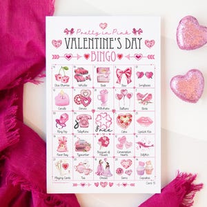 PINK Valentinstag Bingo - 50 einzigartige Karten zum Ausdrucken. Sofortiger digitaler Download PDF. Hübsche in den Farben Pink & Fuchsia. Weiblich/mädchenhaft.