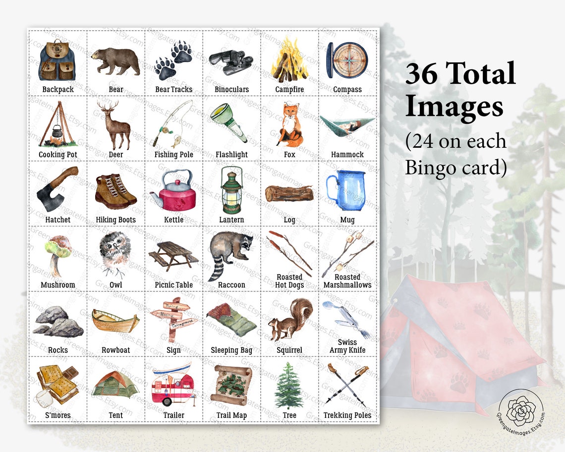Camping Bingo: PRINTABLE 50 cards bingo pdf game party game | Etsy