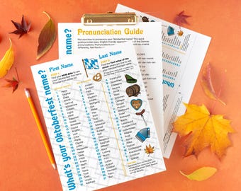 What's your Oktoberfest name? + Pronunciation Guide – Funny party idea for kids & adults. Small, medium, large printable sizes included.