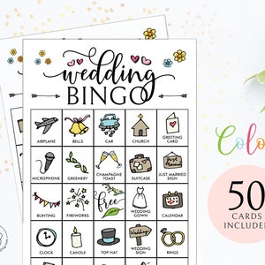 Wedding Bingo Cards: Printable Bingo Cards, Colorful Bingo Set, 50 ...