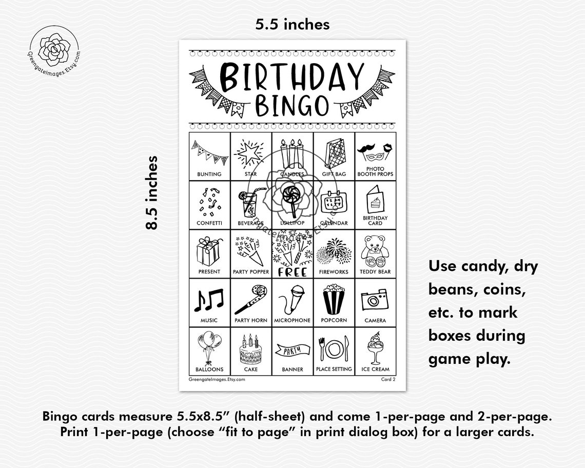 Birthday Bingo Cards Printable bingo cards black and white Etsy