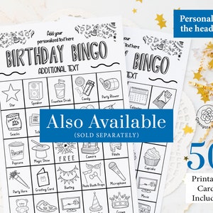 Birthday Bingo Cards: Printable Bingo Cards, 50 Cards, Girls Birthday ...
