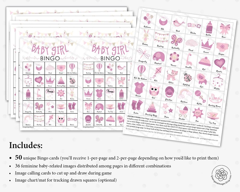 Baby Girl Bingo Cards: PRINTABLE Bingo Cards Baby Shower - Etsy
