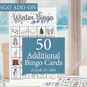 ADICIONAL: 50 cartões de bingo de inverno (I) adicionais (numerados de 51 a 100) para acompanhar o jogo original, vendido separadamente