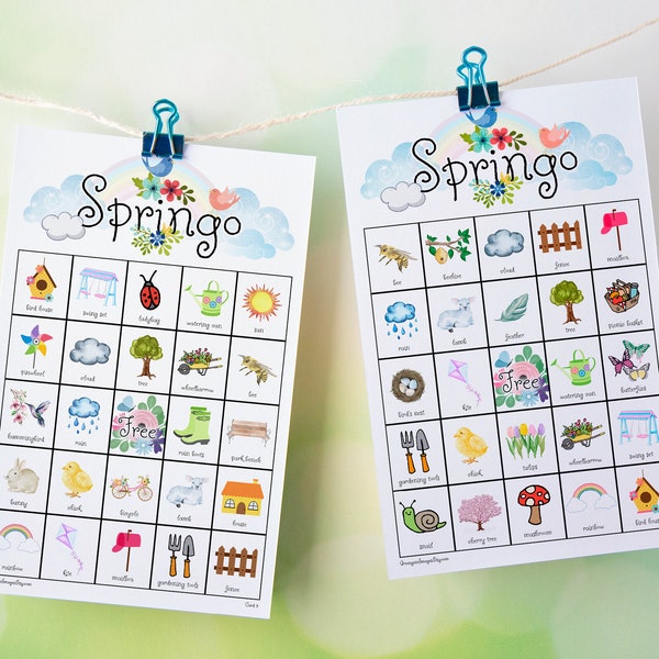 Cartes de bingo du printemps : bingo imprimable, 50 cartes, activité pour personnes âgées, jeu pour enfants, idée d'anniversaire de printemps, bingo avec images, vacances de Pâques