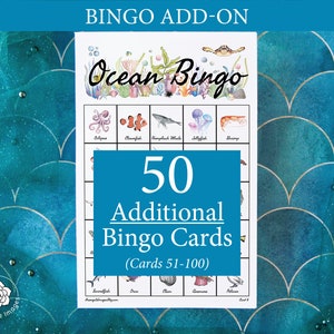 AJOUT : 50 cartes Ocean Bingo supplémentaires (numérotées de 51 à 100) pour aller avec le jeu original, vendues séparément