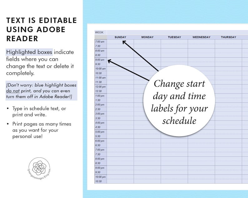 printable weekly planner editable weekly schedule half