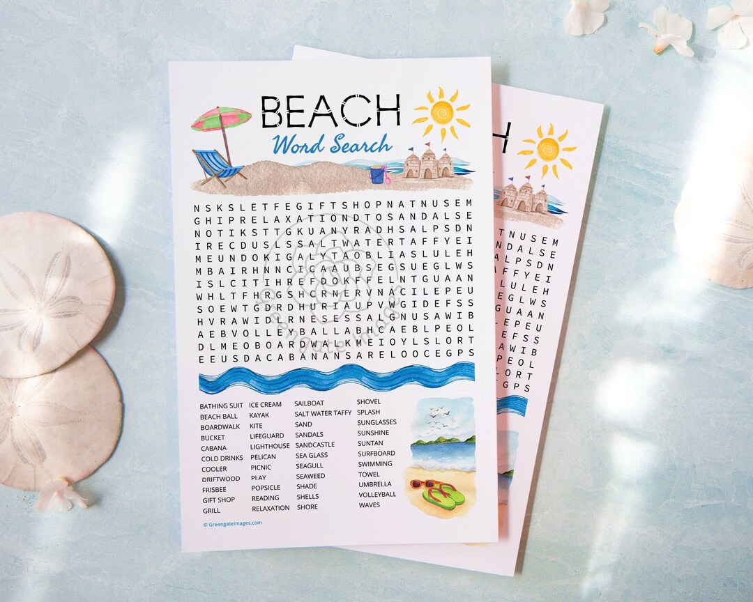Beach Word Search - PRINTABLE Downloadable Activity. Fun Word Find ...