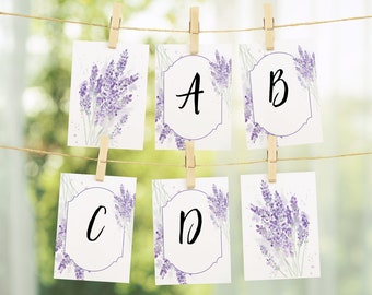 Lavender Message Banner - PRINTABLE rectangle lavender flowers flags. Edit in Corjl to create personalized text. Watercolor floral botanical