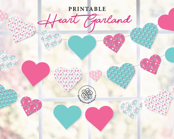 Heart Garland Printable Hearts Valentine's Idea Party | Etsy