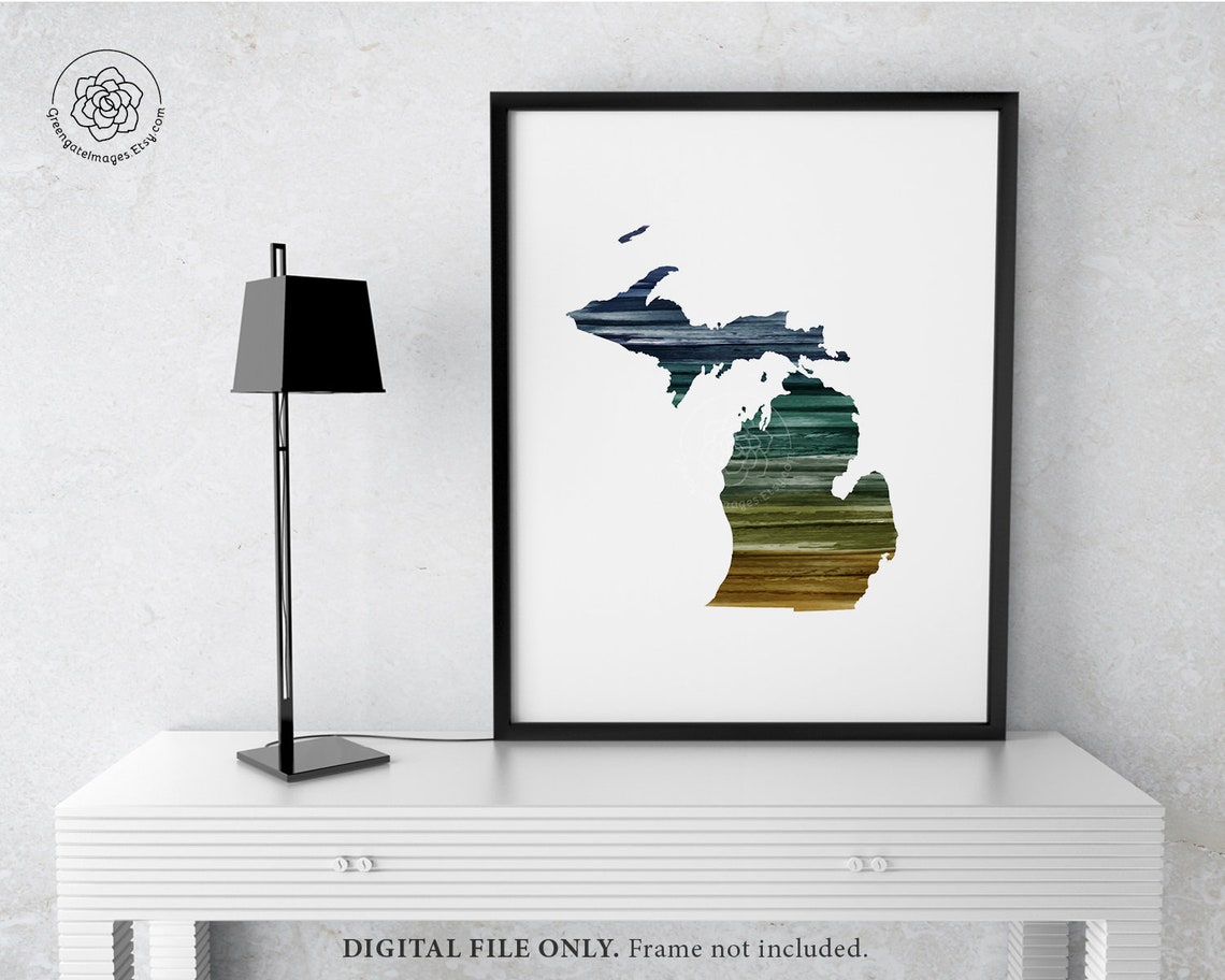 Michigan Wall Art printable map art digital download blue Etsy