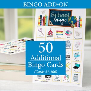 ADICIONAL: 50 cartelas adicionais de Bingo Escolar (numeradas de 51 a 100) para acompanhar o jogo original, vendido separadamente