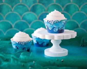 Involucro per cupcake Wave - involucro per cupcake stampabile, blu turchese, oceano acquerello, tema spiaggia, festa di compleanno, sposi, idee per la doccia