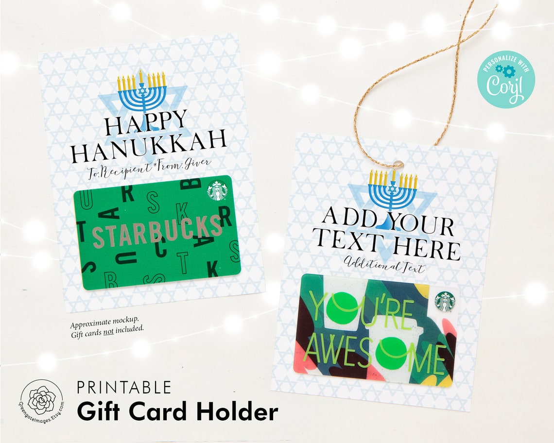 Hanukkah Gift Card Holder Printable Instant Download Edit Etsy