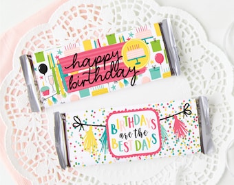 Happy Birthday Candy Bar Wrappers - PRINTABLE candy bar wrapper, pdf download, small birthday gift, favor ideas, birthday treat, coworker