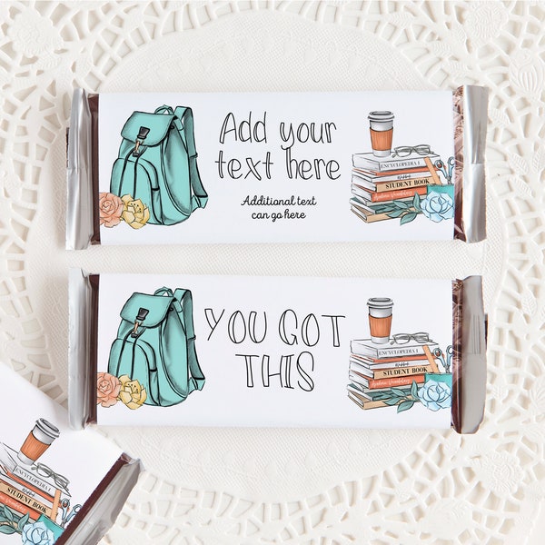 School Candy Bar Wrappers - PRINTABLE Custom Hershey wrap, editable in Corjl personalized candy label, high school girl, college student