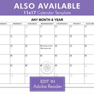Editable 11x17 Calendar Template - Fall Colors Calendar, Any Month, A3 ...