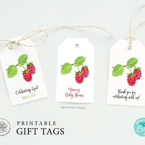 Raspberry Gift Tags - Printable Gift Tag, Editable Corjl, Favor Bag Tag ...