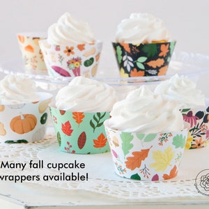 Fall Cupcake Wrappers printable cupcake wrappers, autumn cupcakes, fall bridal shower, fall leaves on white background, fall decorations image 7