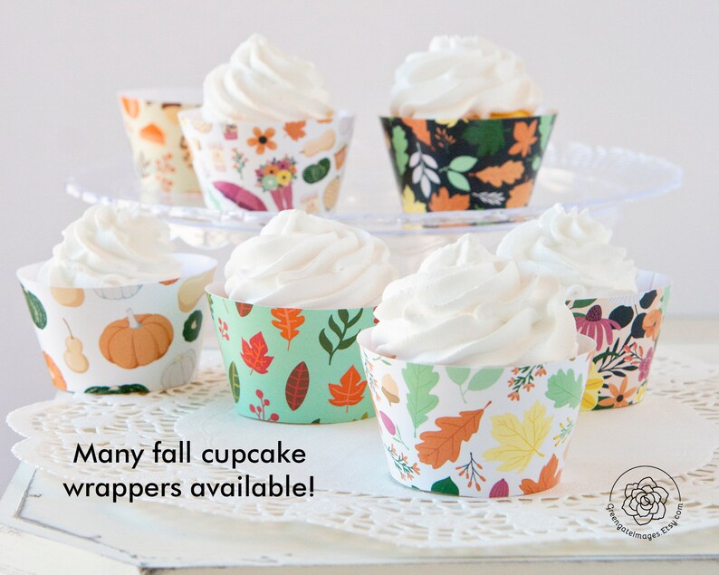 Fall Cupcake Wrappers printable cupcake wrappers, autumn cupcakes, fall bridal shower, fall leaves on white background, fall decorations image 7