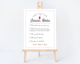 Italian Soda Bar Sign - 8.5x11" and 5x7", Editable on Corjl, wedding sign, italian soda instructions, event signs, editable party signage