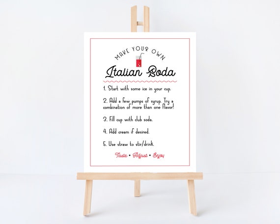 Italian Soda Bar Sign - 8.5x11" and 5x7", Editable on Corjl, wedding sign, italian soda instructions, event signs, editable party signage