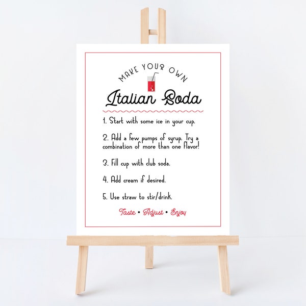 Italian Soda Bar Sign - 8.5x11" and 5x7", Editable on Corjl, wedding sign, italian soda instructions, event signs, editable party signage