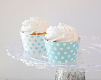 Aqua Polka Dot Cupcake Wrappers - INSTANT DOWNLOAD, aqua and white, seafoam, printable cupcake wraps, party printables, boy baby shower idea