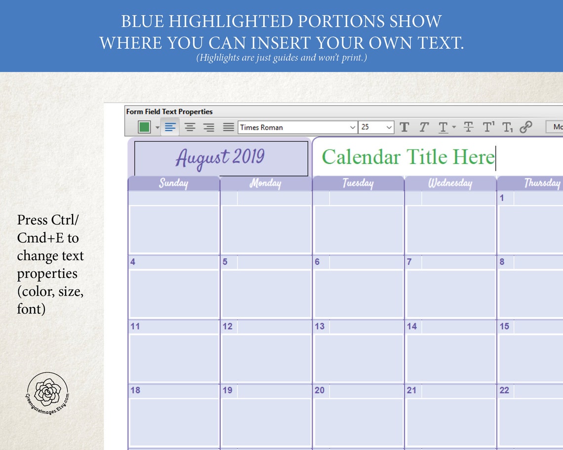 Editable Calendar Templates 8.5x11 Landscape Calendar Etsy
