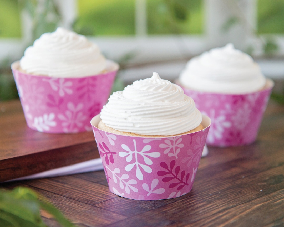 Pink Botanical Cupcake Wrapper -PRINTABLE Instant Download PDF. Simple ...