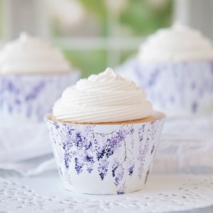 Wisteria Cupcake Wrapper - printable cupcake wrapper, lavender flowers, baby shower, wedding cupcakes, bridal shower ideas, garden party