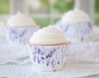 Wisteria Cupcake Wrapper - printable cupcake wrapper, lavender flowers, baby shower, wedding cupcakes, bridal shower ideas, garden party