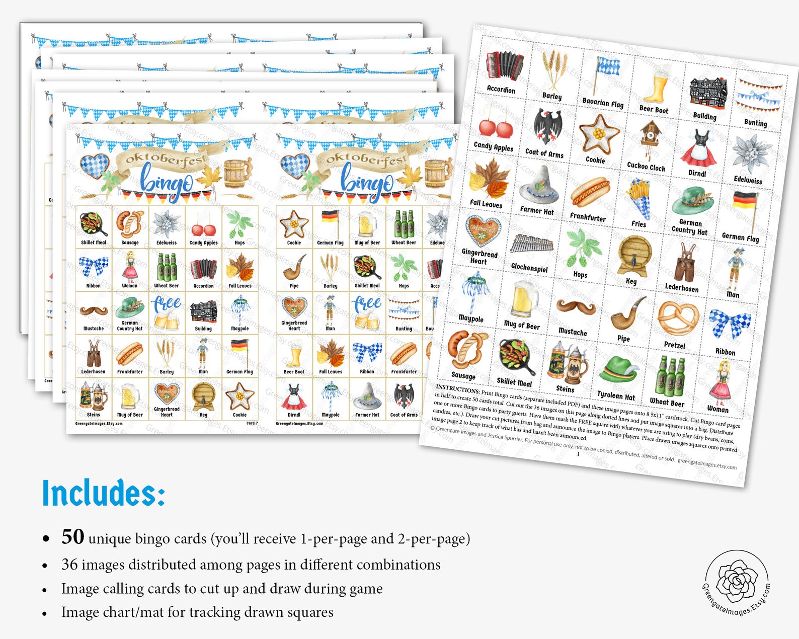 Oktoberfest Bingo: PRINTABLE 50 Card Bingo Set Calling Cards - Etsy