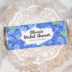 Hydrangea Candy Bar Wrappers - PRINTABLE Custom candy wrap, editable in Corjl personalized candy label, wedding favor, bridal shower favor