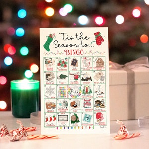 Weihnachtsaktivitäten Bingo - 50 einzigartige Karten zum Ausdrucken. Sofortiger Download PDF. Advents- / Countdown-Spiel mit lustigen Weihnachts- und Wintereimerlistenelementen.