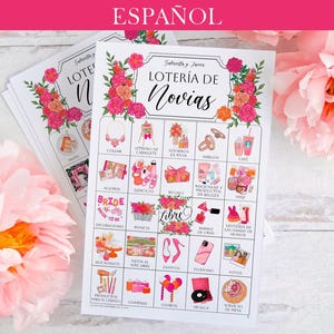 Hot Pink + Orange Lotería para Despedida de Soltera - 50 PRINTABLE unique cards in PDFs. Personalize the header & title text in Adobe Reader