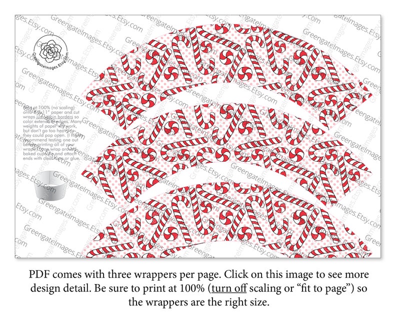 Candy Cane Cupcake Wrappers - Printable Cupcake Wrappers, Christmas ...