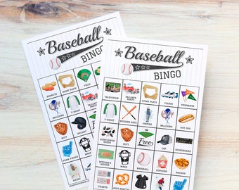 Baseball Bingo: PRINTABLE 50 cards, bingo pdf game, t-ball fan party game ideas, senior citizens retirees, clean adult bingo summer activity