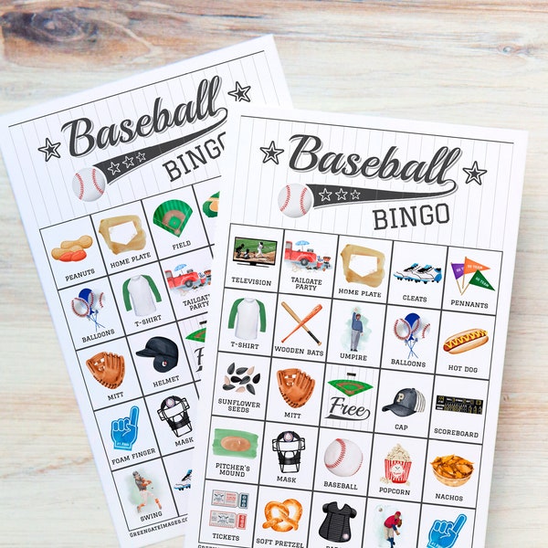Baseball Bingo: PRINTABLE 50 cards, bingo pdf game, t-ball fan party game ideas, senior citizens retirees, clean adult bingo summer activity