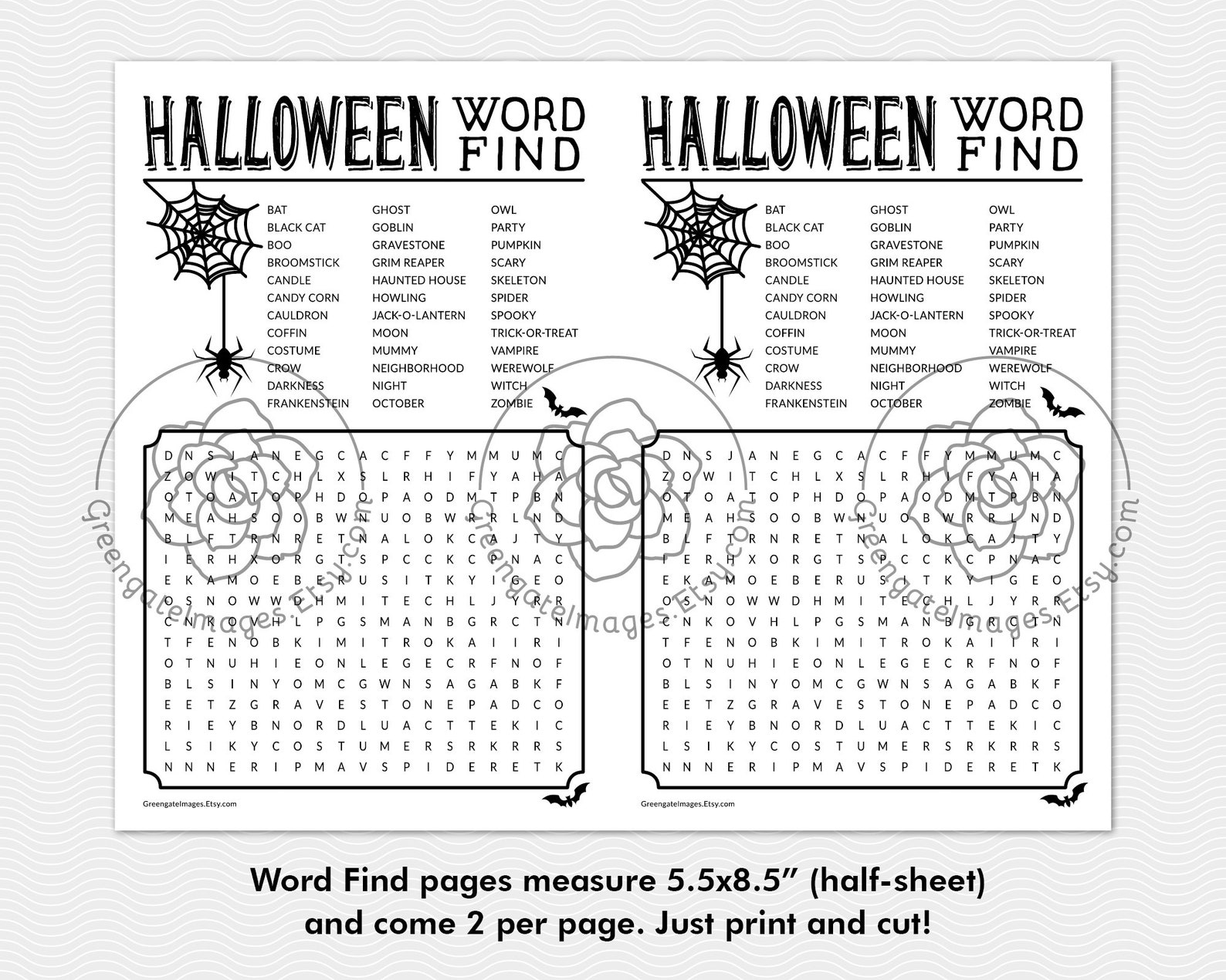 Halloween Word Find: Printable Activity Black White - Etsy