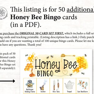 ADD-ON: 50 additional Honey Bee Bingo cards numbered 51-100 to go with the original game that is sold separately image 2