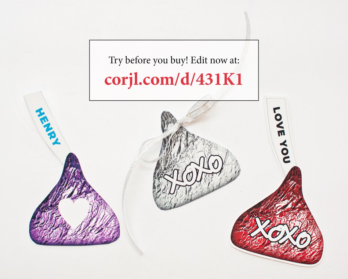 Hershey Kiss Gift Tags Corjl Editable Favor Tags Printable - Etsy