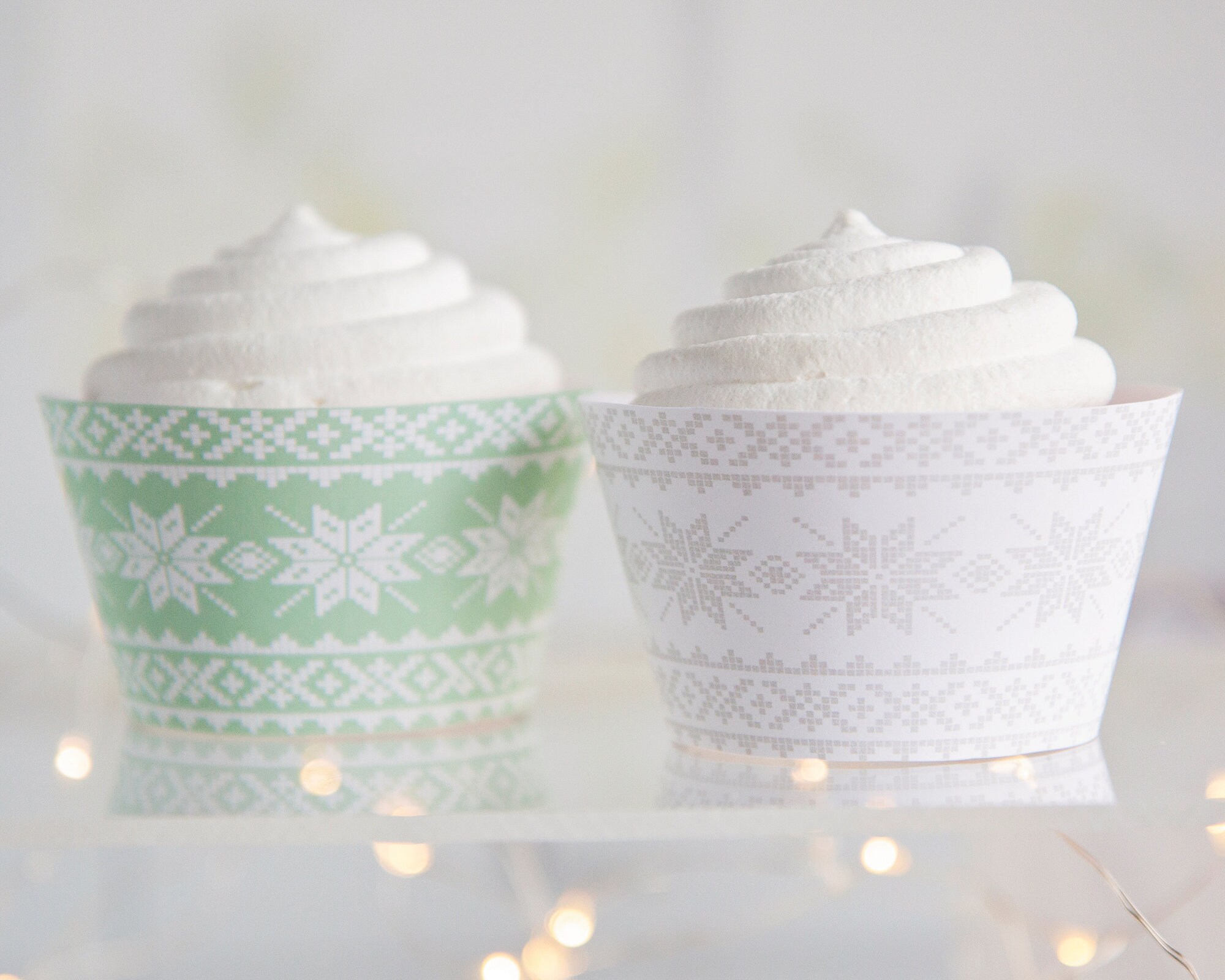Knit Scandi Cupcake Wrappers PRINTABLE digital download Cute unisex baby shower ideas winter decor sweater style mint white