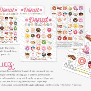 Donut Bingo - 50 PRINTABLE Unique Cards. Instant Digital Download PDF ...