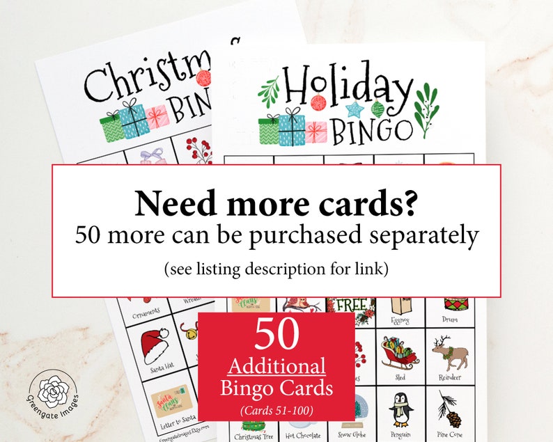 Christmas/Holiday Bingo Cards: Printable bingo, 50 cards, senior citizen activity, kids game, activity, bingo with pictures, color bingo image 7