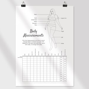 Body Measurement Tracker: afdrukbare, bewerkbare pdf. Twee versies: één met automatische berekeningen, één met blanco vakken.